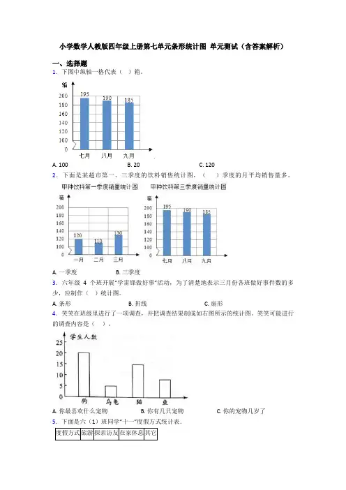 小学数学人教版四年级上册第七单元条形统计图 单元测试(含答案解析)