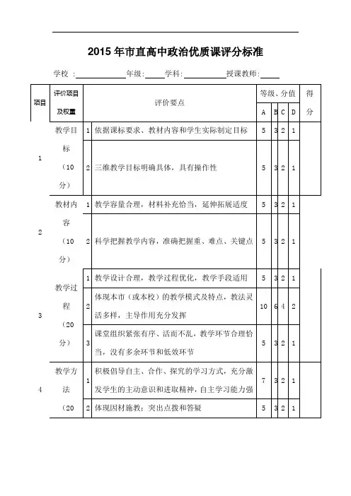 政治优质课评价表