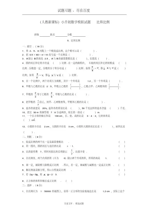 人教版六年级数学小升初专题练习：比和比例