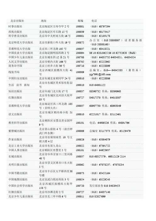 出版社联系方式