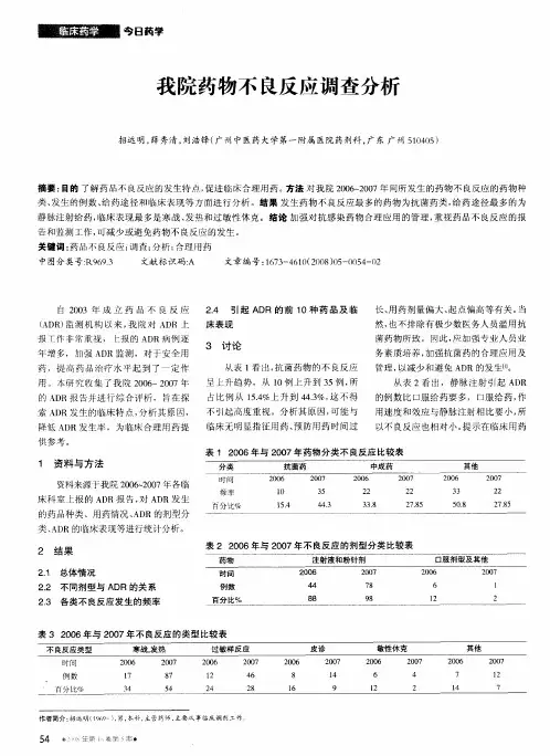 我院药物不良反应调查分析