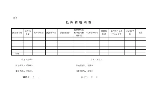 抵 押 物 明 细 表