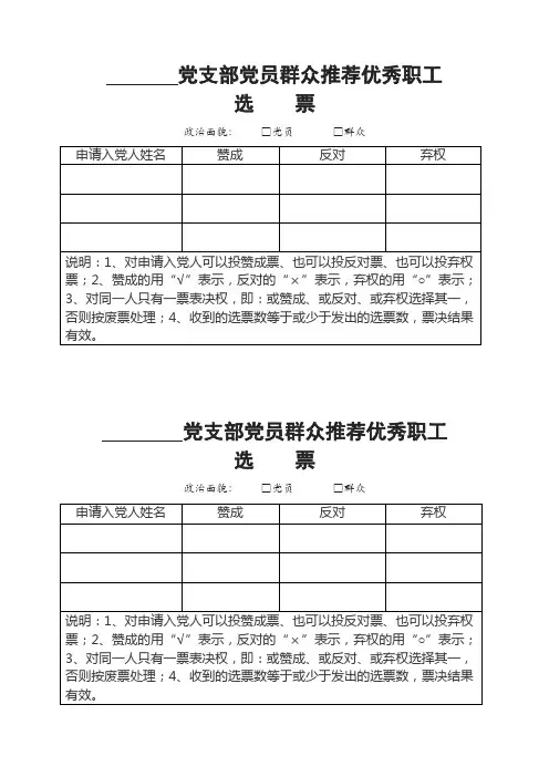 支部党员大会票决制选票