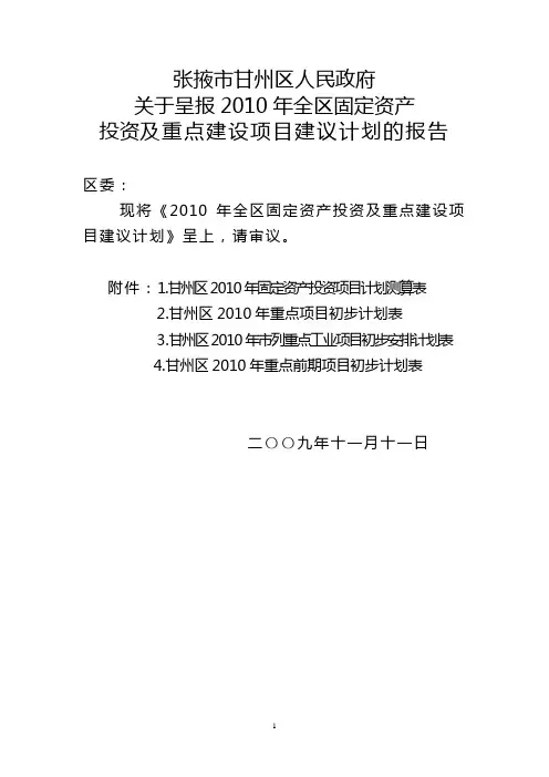2010年投资及重点项目汇报1