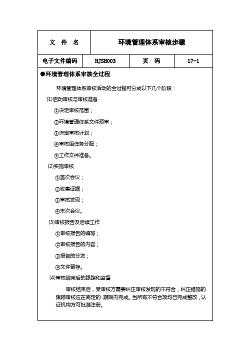 iso14000环境管理体系审核步骤
