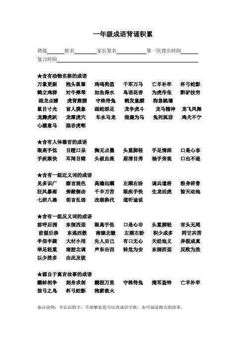 一年级成语、歇后语积累
