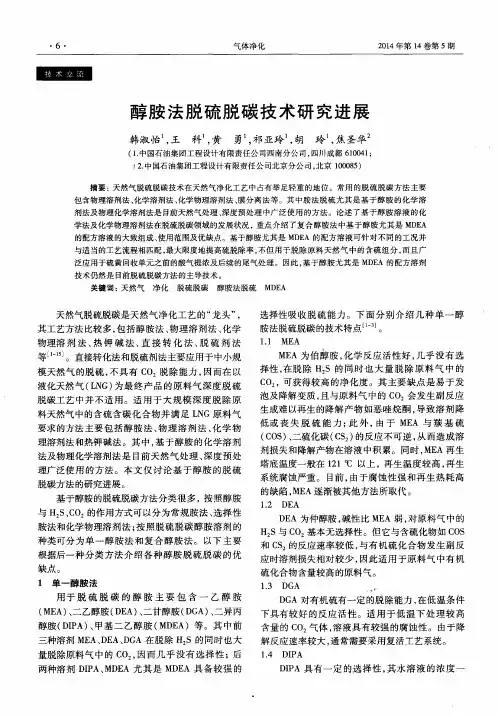 醇胺法脱硫脱碳技术研究进展