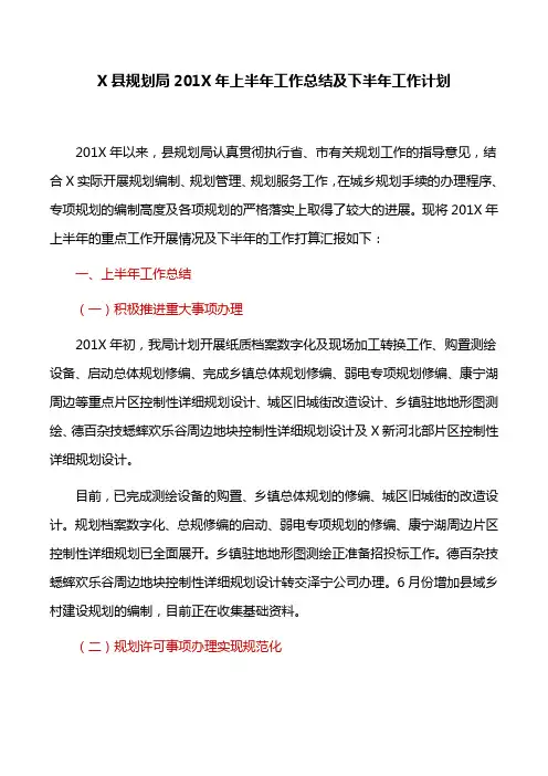 工作总结：X县规划局201X年上半年工作总结及下半年工作计划