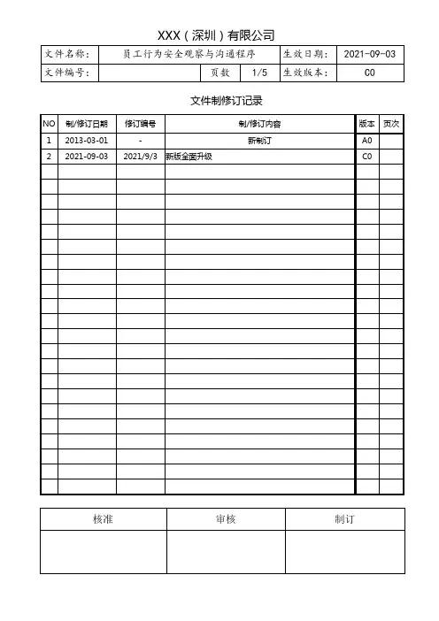 员工行为安全观察与沟通程序(含表格)