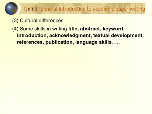 unit 1 General introduction to academic paper writing