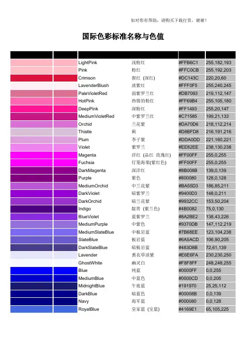 标准色彩名称与rgb值