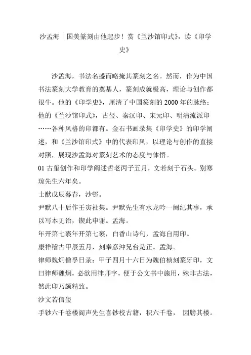 沙孟海｜国美篆刻由他起步赏《兰沙馆印式》读《印学史》