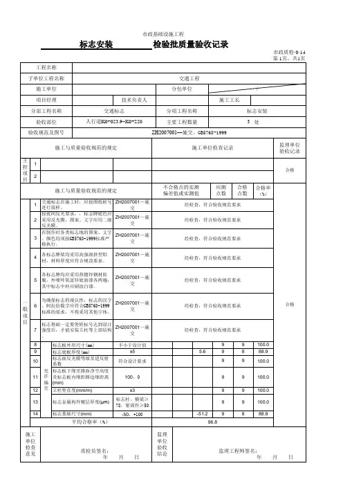 3014检验批质量验收记录