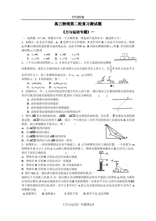 高三物理第二轮复习测试题《力与运动专题》一、二