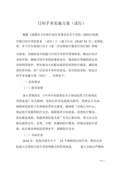 日间手术工作方案