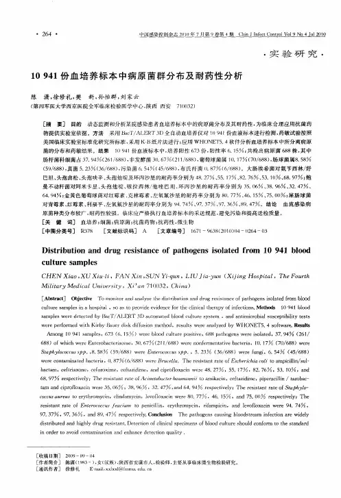 10941份血培养标本中病原菌群分布及耐药性分析