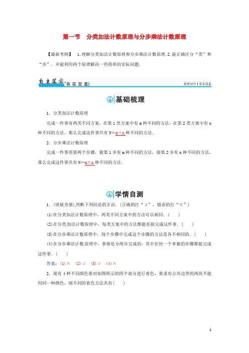 高考数学一轮总复习 第十章 计数原理、概率、随机变量及其分布 第一节 分类加法计数原理与分步乘法计数