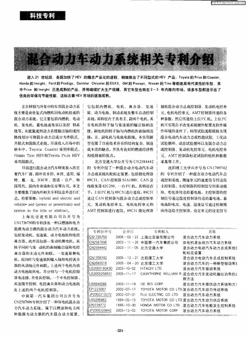混合动力车动力系统相关专利介绍