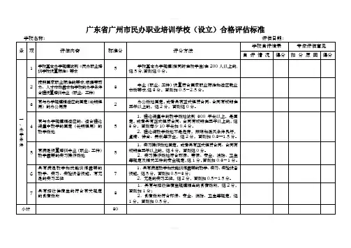 广东省广州市民办职业培训学校、学院(设立)合格评估标准