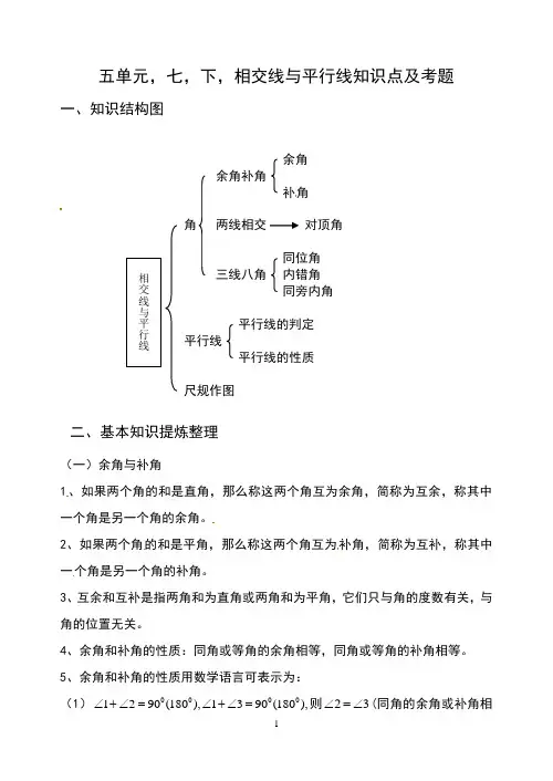 15_相交线与平行线_全章知识点归纳及典型题目练习(含答案)