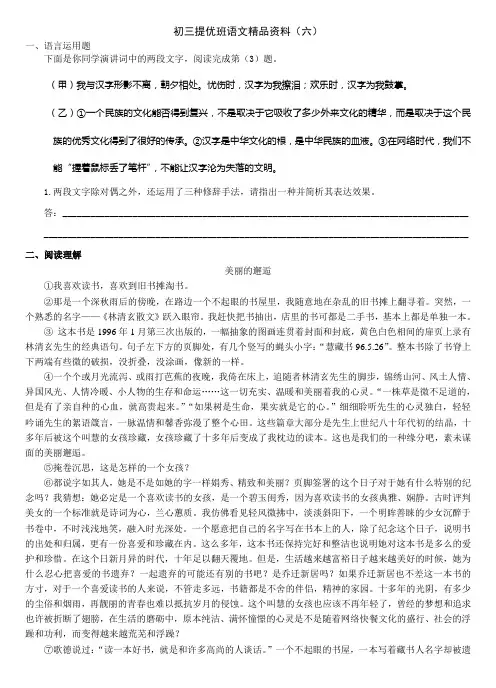 中考初三提优班语文精品资料(六)