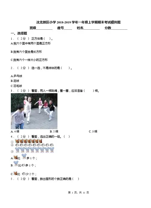 沈北新区小学2018-2019学年一年级上学期期末考试模拟题
