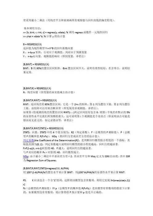 MATLAB 函数regress用法详解
