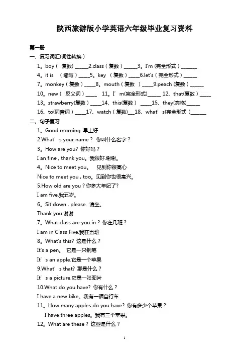 [六年级英语]陕西旅游版小学英语六年级复习资料试题