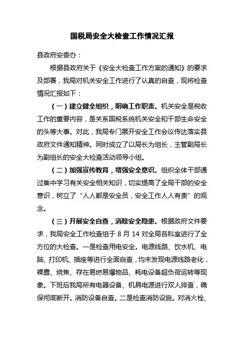 国税安全大检查工作情况汇报