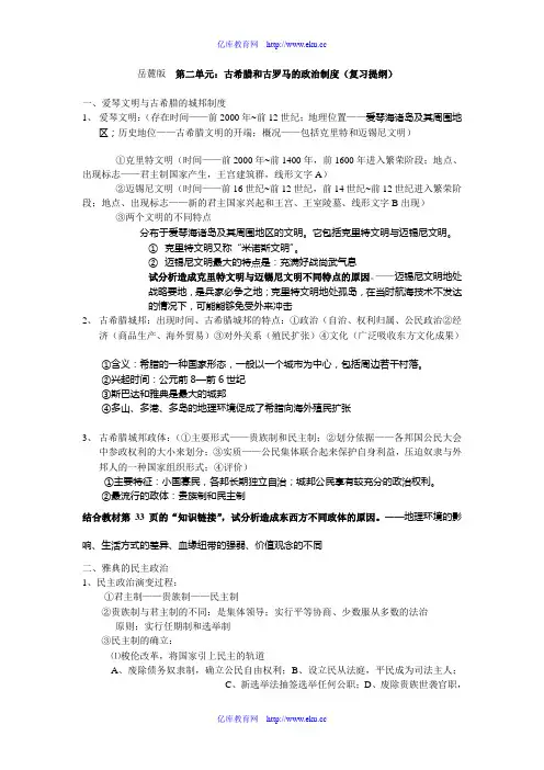古希腊和古罗马的政治制度(复习提纲)