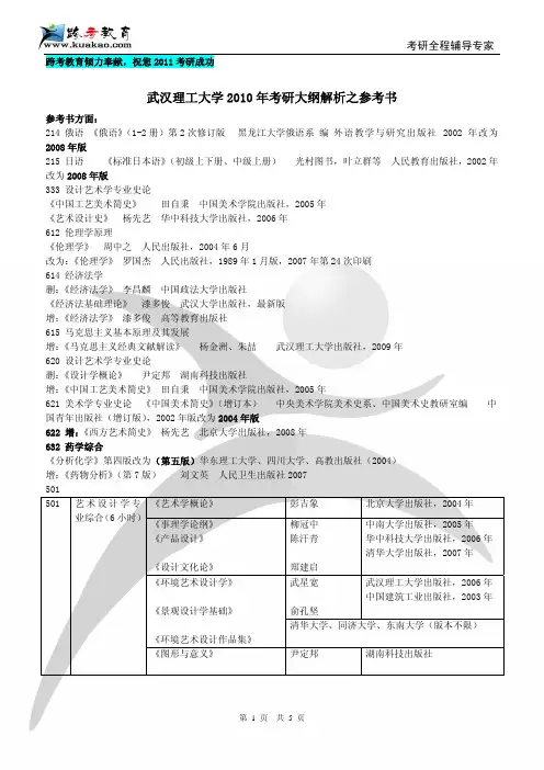 跨考专业课-武汉理工大学2010年考研大纲解析之参考书