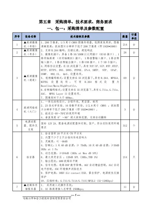 第五章采购清单、技术要求、商务要求