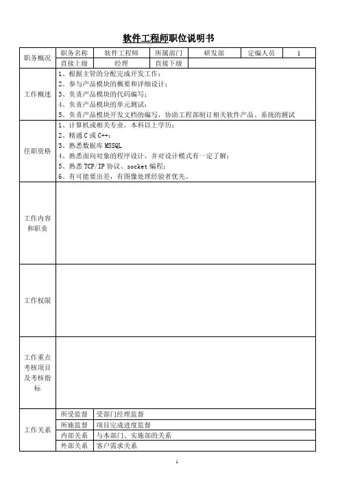 软件工程师岗位职责描述