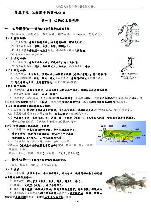 人教版八年级生物上册生物知识点