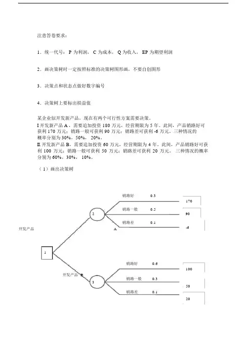 (完整word版)管理学决策树习题及答案.docx