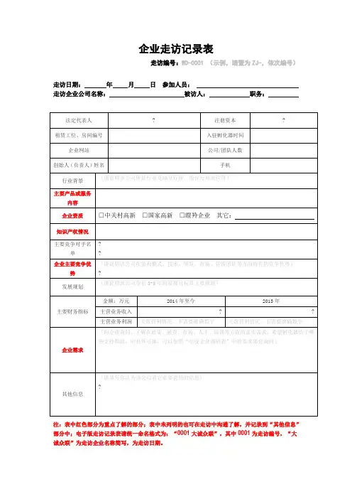企业走访记录表模板 2