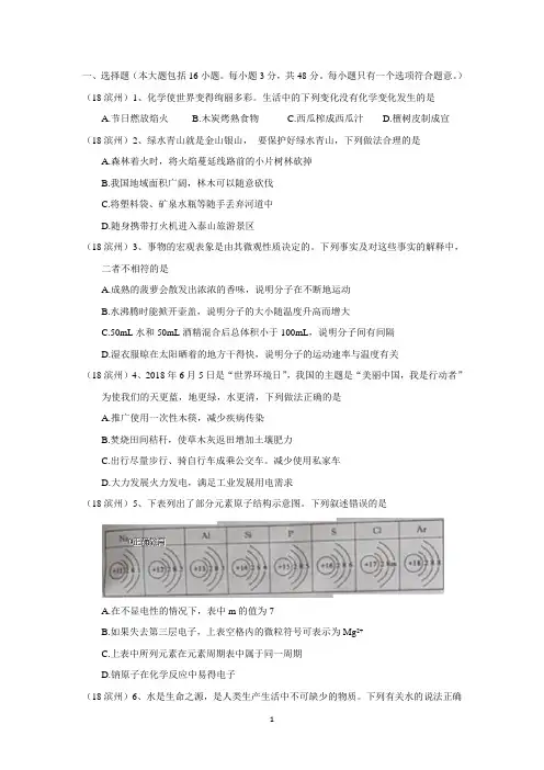 滨州市中考化学试题(含答案)