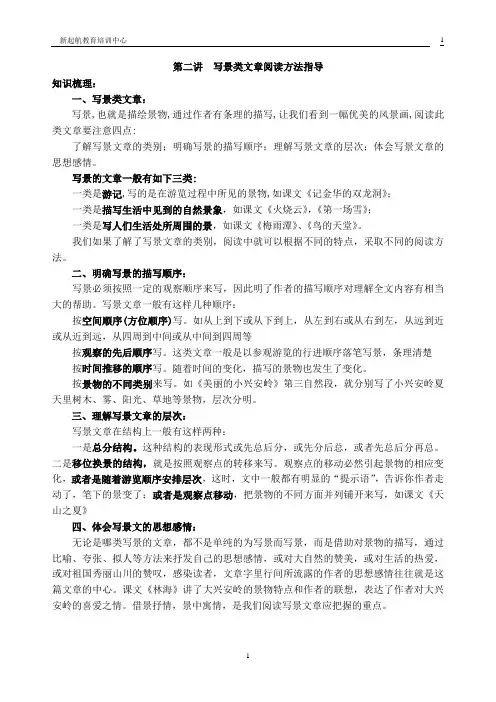 小语写景类文章阅读方法指导