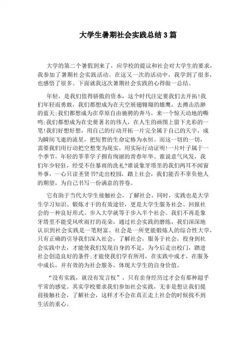 大学生暑期社会实践总结3篇