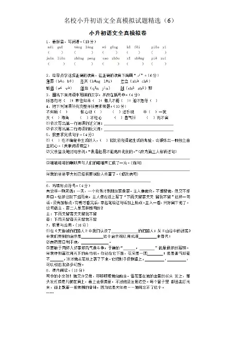 2018年防城港市名校小升初语文全真模拟试题精选(6)附详细答案附答案
