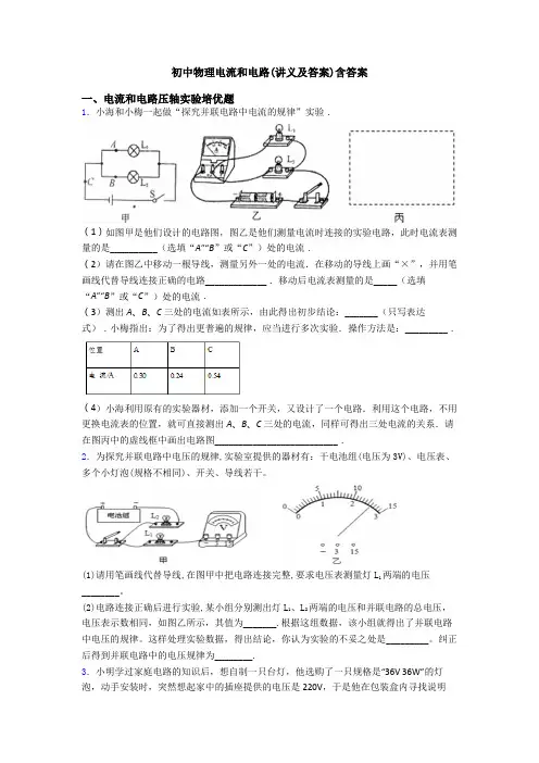 初中物理电流和电路(讲义及答案)含答案