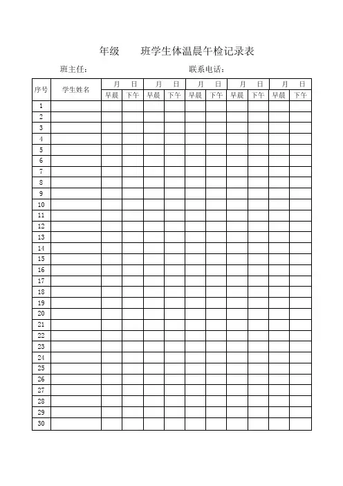学生体温晨午检记录表