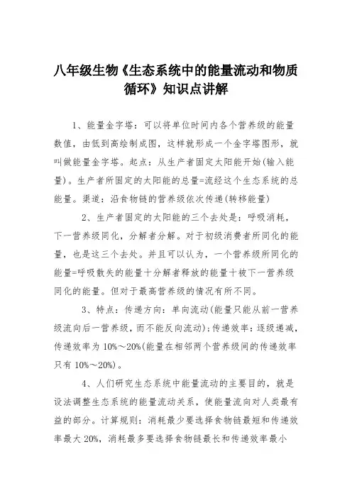 八年级生物《生态系统中的能量流动和物质循环》知识点讲解 2
