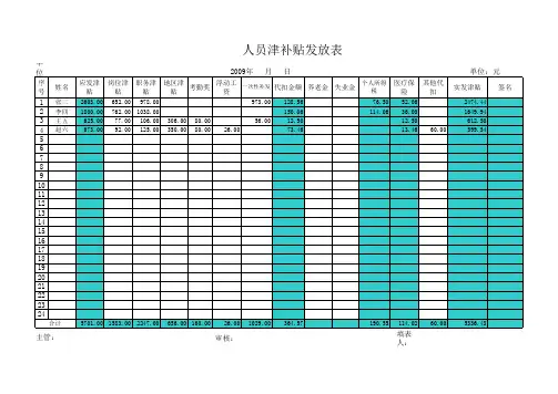 单位津补贴发放表(样表)