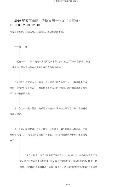 云南曲靖中考语文满分作文