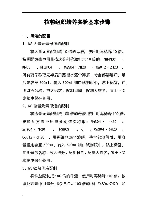 植物组织培养实验基本步骤。。