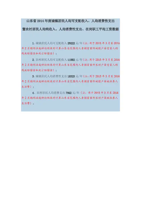 山东省2014年度城镇居民人均可支配收入、人均消费性支出