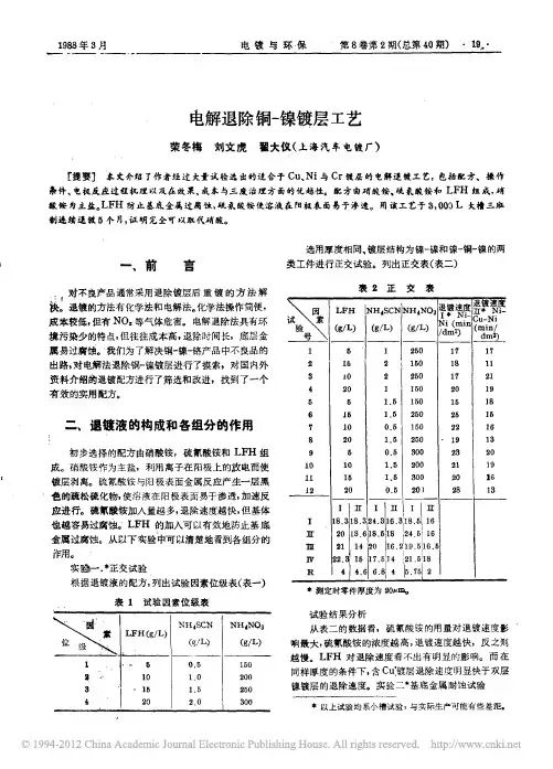 电解退除铜_镍镀层
