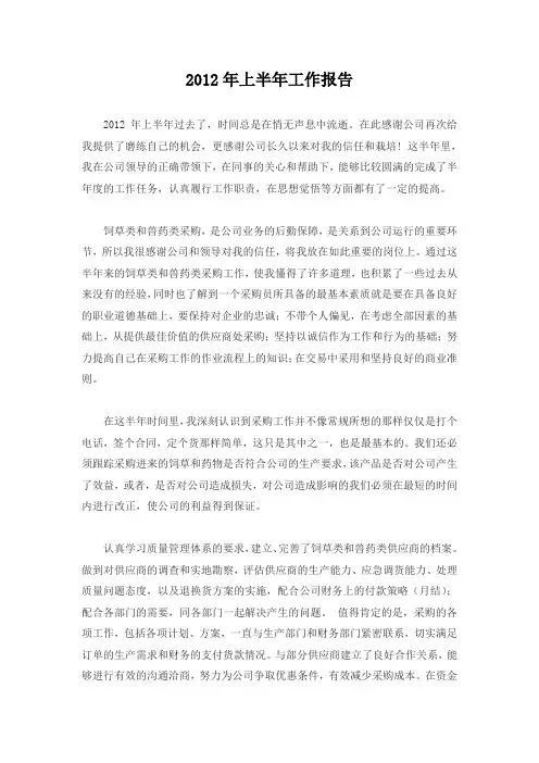 2012年上半年工作报告