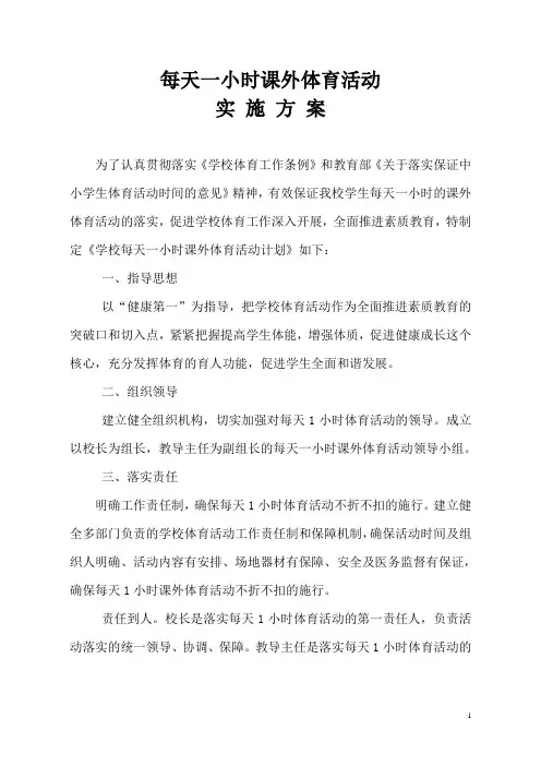 每天一小时体育课外活动实施方案